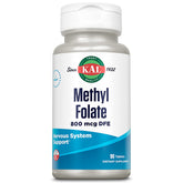 Front view of KAL Methyl Folate 800 mcg DFE (5-MTHF) bottle