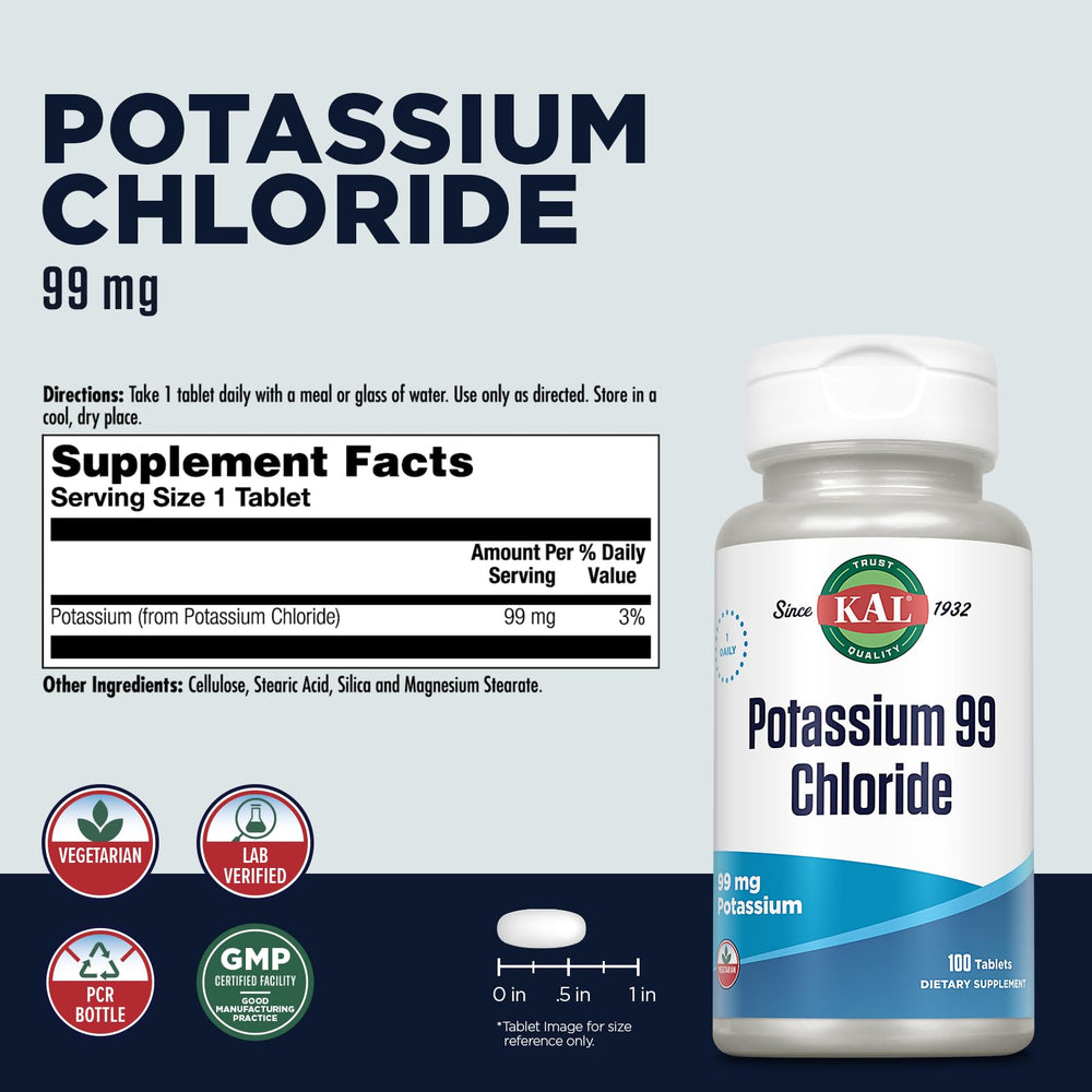 Potassium chloride supplement bottle labeled 100 count