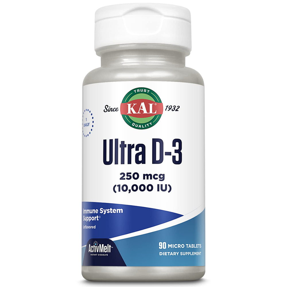 KAL Ultra Vitamin D3 250 mcg (10000 IU) ActivMelt bottle label