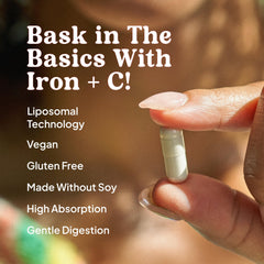 Vegan and gluten-free iron supplement capsules lifestyle image