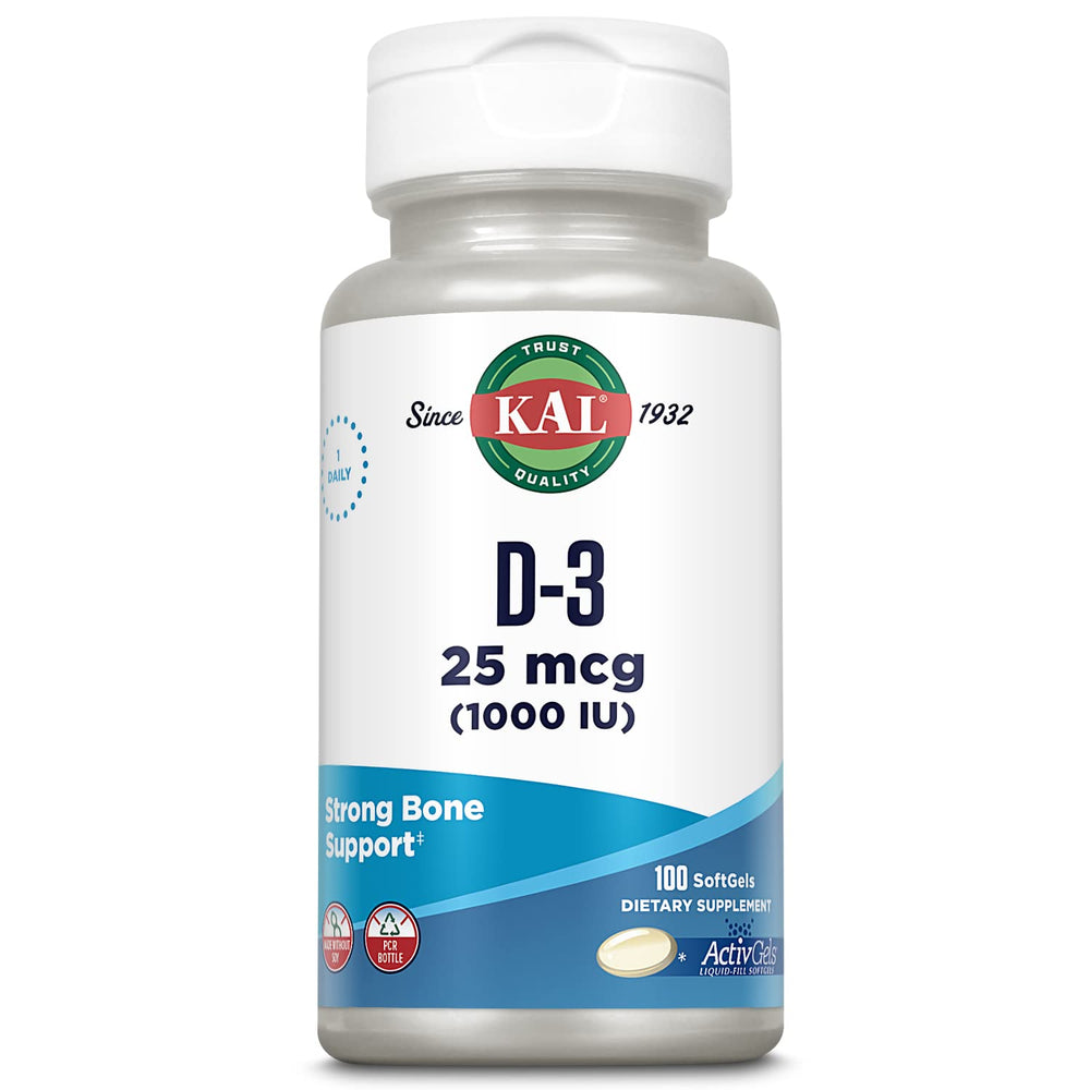 KAL Vitamin D3 1000 IU Softgels ActivGel bottle label