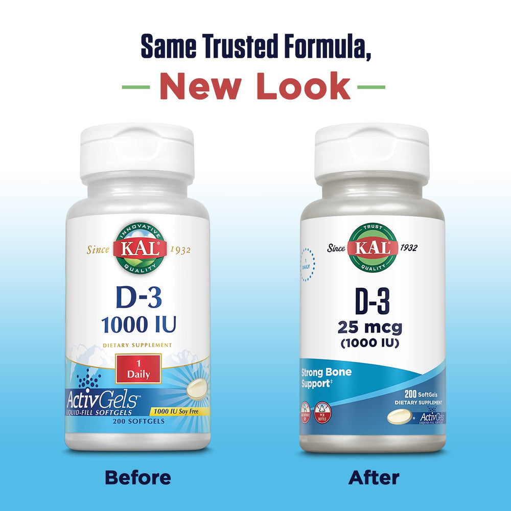 Kal Vitamin D3 ActivGel bottle back label