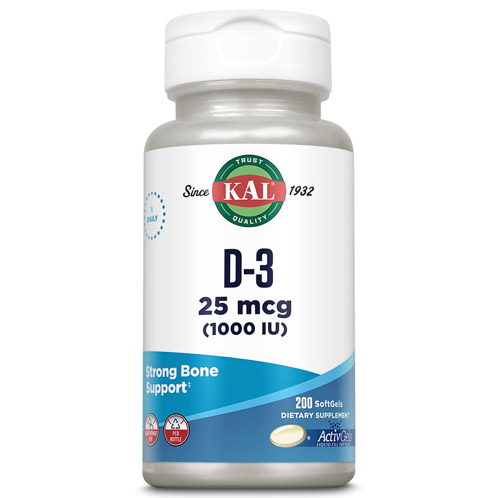 Kal Vitamin D3 1000 IU Softgels ActivGel bottle front label