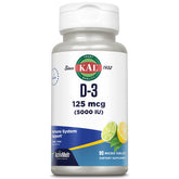 KAL Vitamin D-3 5000 IU ActivMelt bottle with lemon lime flavor label