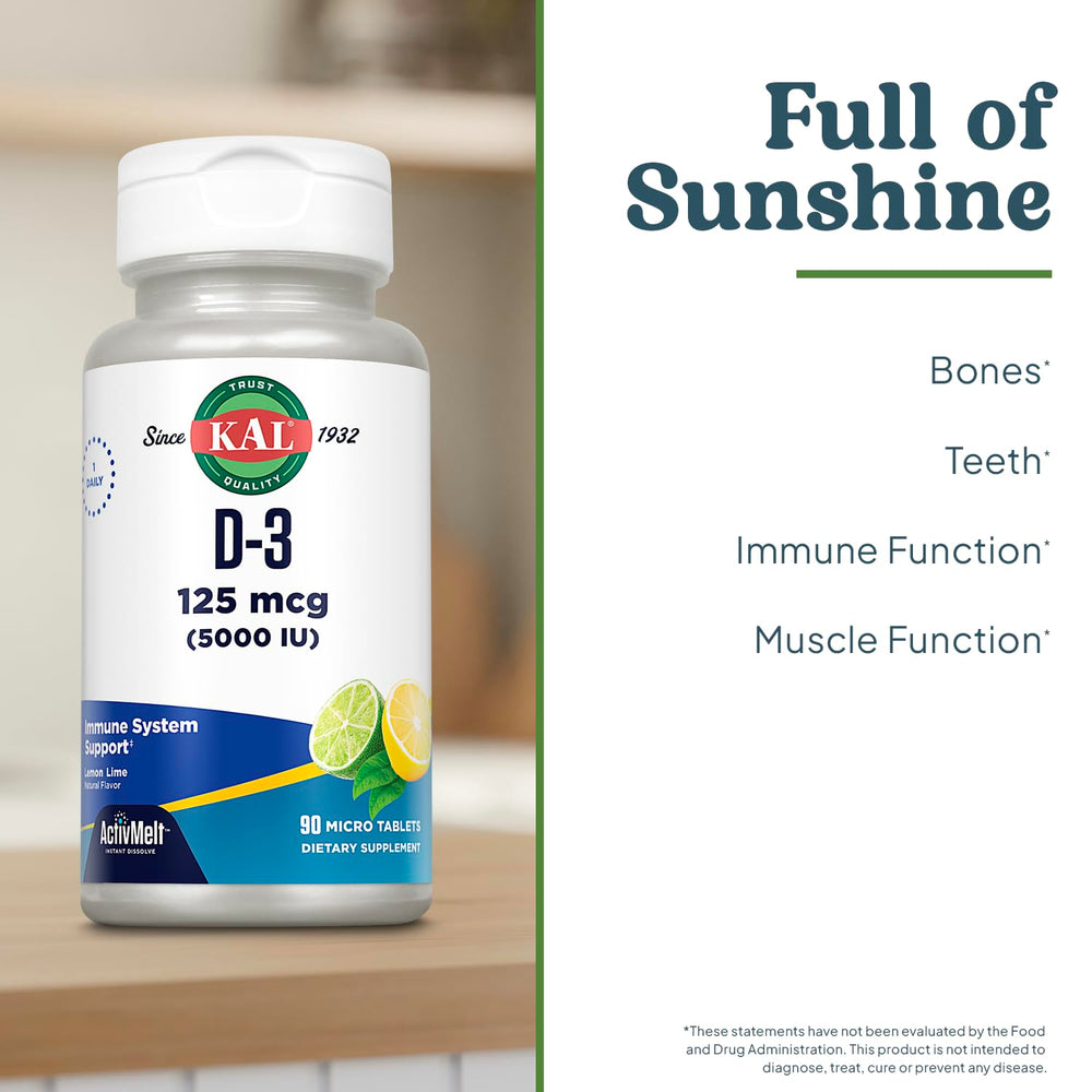 KAL Vitamin D-3 5000 IU ActivMelt packaging close-up