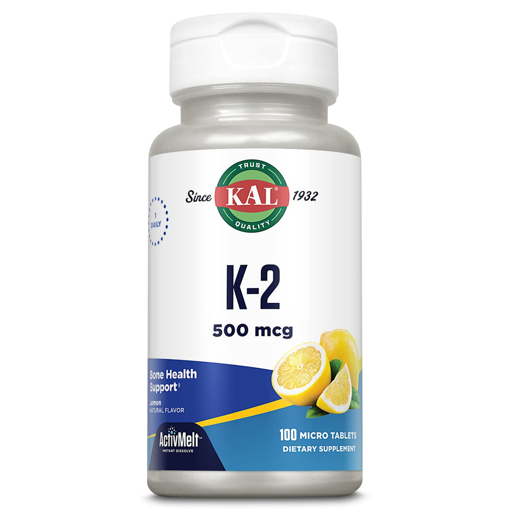 KAL Vitamin K2 500 mcg MK4 ActivMelt Lemon bottle front view