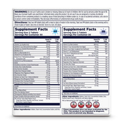 Back label with supplement facts for KAL AM/PM multivitamin