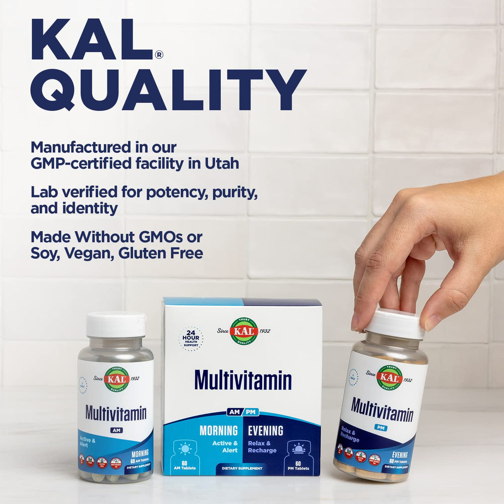 Gluten-free label on KAL Multivitamin AM/PM bottle