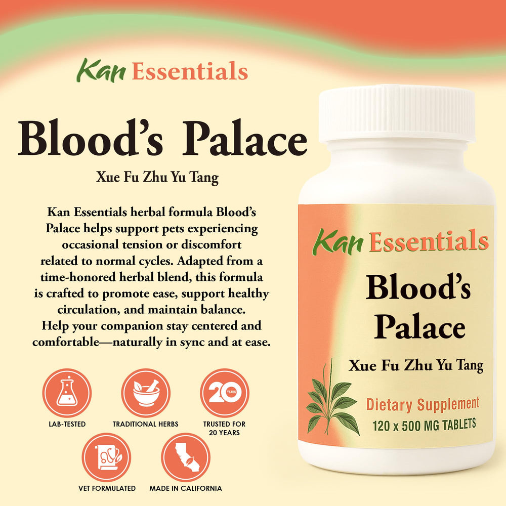 Ingredients list for Blood's Palace 120 tabs showing Peach seed and other Chinese herbs