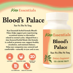 Ingredients list for Blood's Palace 120 tabs showing Peach seed and other Chinese herbs