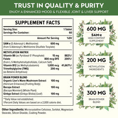 Back label of Kanacoufce 1100mg SAM-e bottle