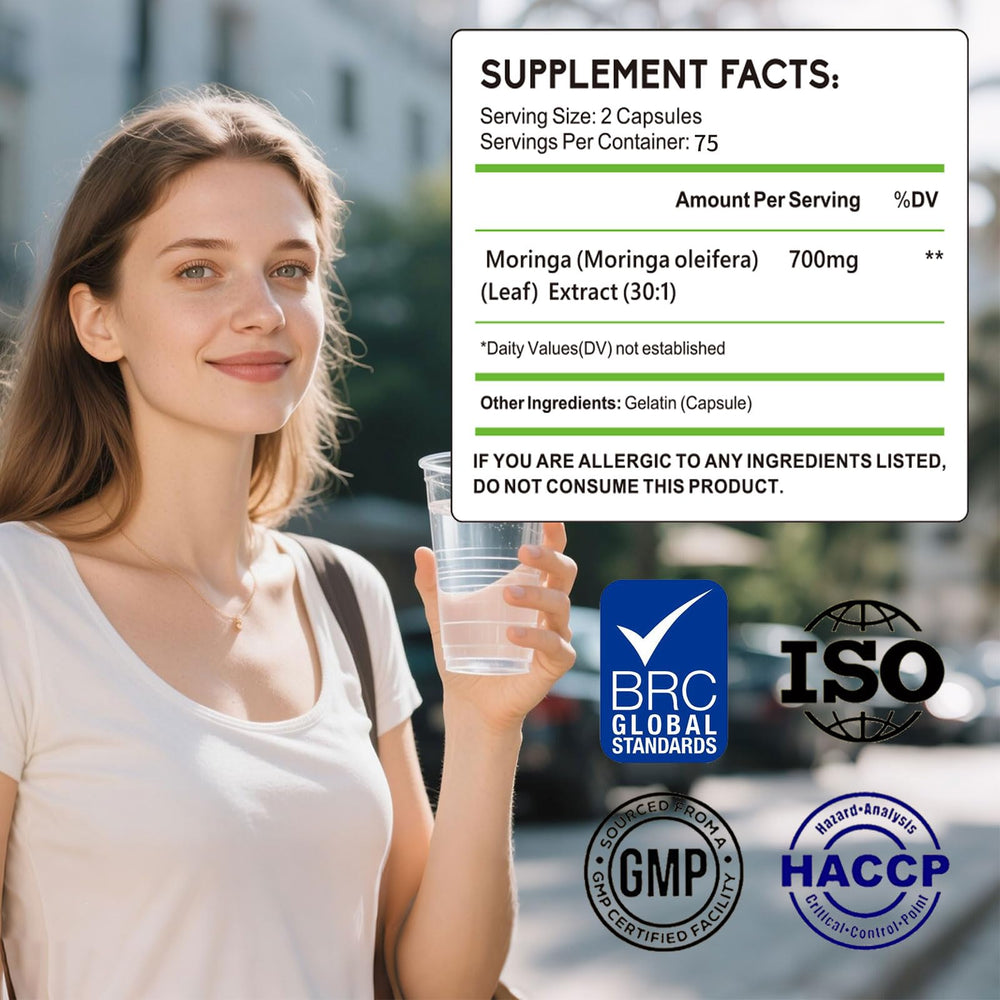 Close-up of Moringa Capsules in bottle