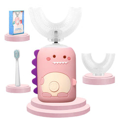 KAQINWX Kids U-Shaped Dinosaur Design toothbrush front view