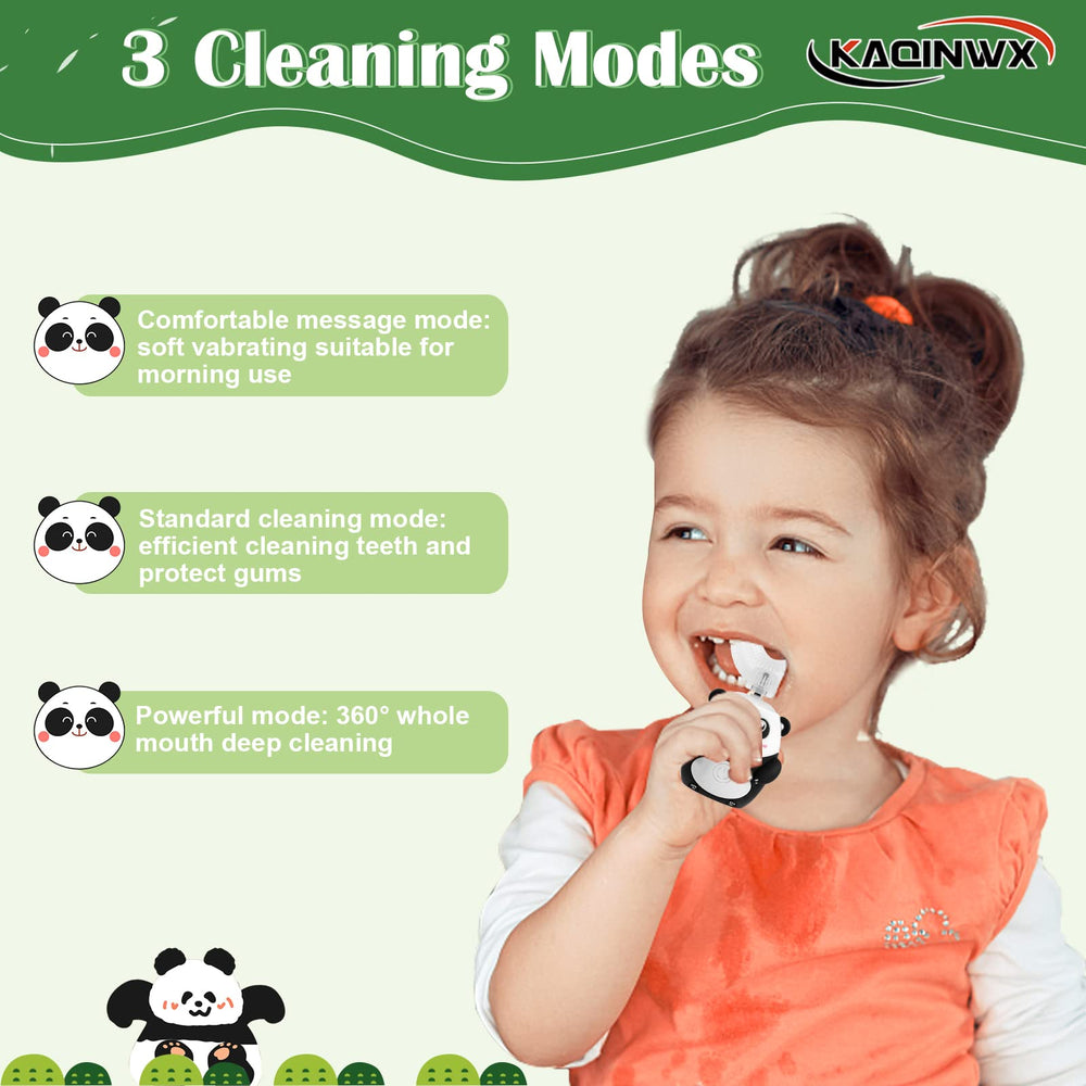 Close-up of panda design on KAQINWX kids toothbrush