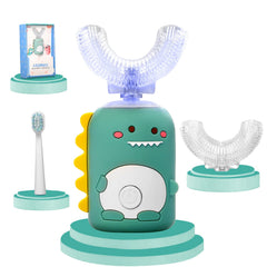 KAQINWX Kids U Shaped Electric Toothbrush front view with dinosaur design