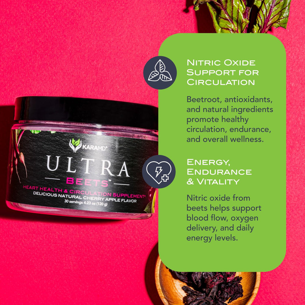 KaraMD UltraBeets cherry apple flavor scoop shows delicious nutrient boost.