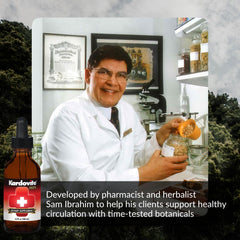 Illustration of key ingredients: hawthorn, garlic, ginkgo biloba, cayenne, milk thistle, bilberry, valerian