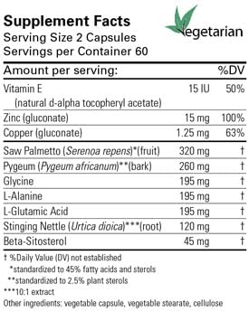 Front label view of Karuna Prostate Plus with key ingredients listed