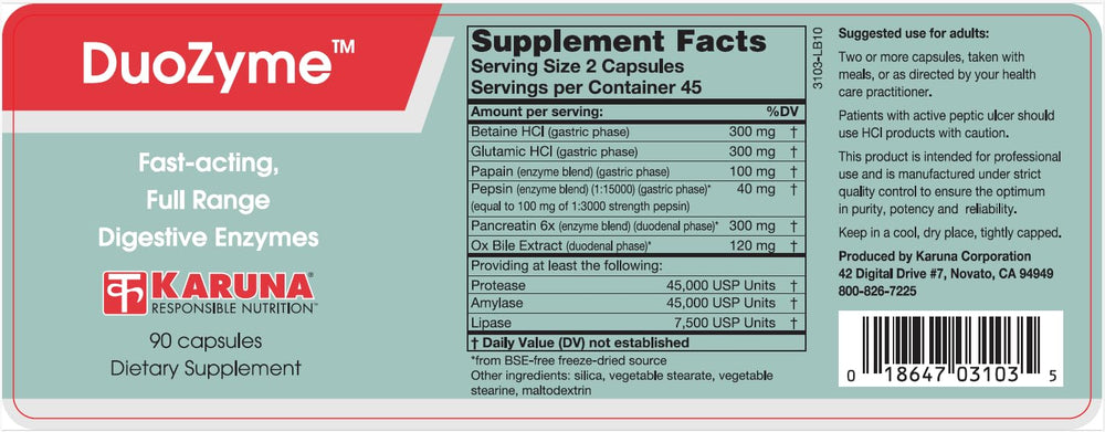 Front label of Karuna DuoZyme bottle