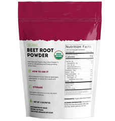 Non-GMO organic beet root powder packaging and nutrition label
