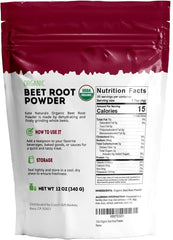 12oz jar of Kate Naturals beet root powder on a kitchen counter