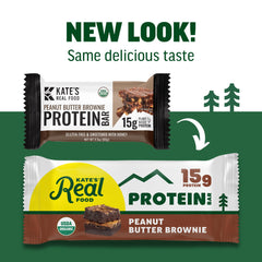 Kate's Real Food Peanut Butter Brownie bar on-the-go wrapper — easy gym snack for busy days.