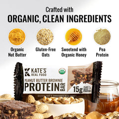 Kate's Real Food Peanut Butter Brownie bar trail snack — plant-based protein for outdoor adventures.