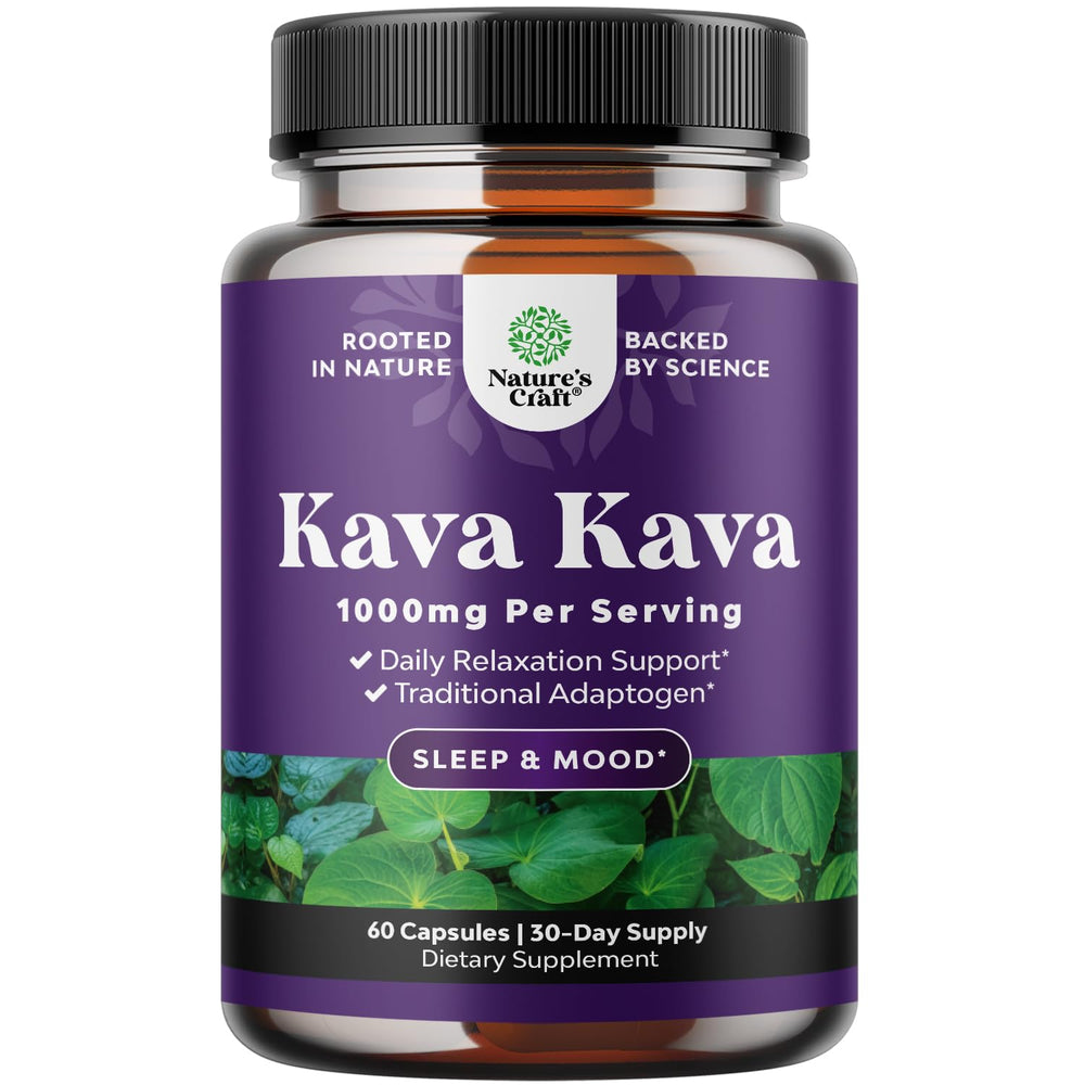 Kava Kava Root Extract 1000mg bottle on white background
