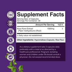 Kava Kava capsules close-up showing 1000mg per serving