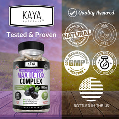Kaya Naturals Max Detox bottle with 60-count label on white background
