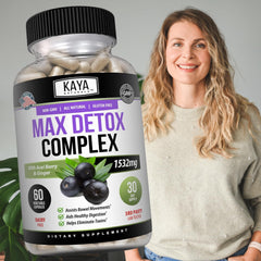 Kaya Naturals Max Detox bottle close-up on white background