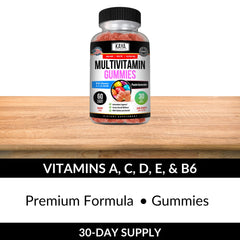 Angled view of Kaya Naturals bottle with gummies