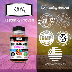 Nutrition label on Kaya Naturals Multivitamin Gummies packaging