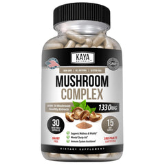 Bottle of Kaya Naturals Premium Mushroom Complex with 1995mg per serving