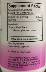Close-up of kelp capsules in bottle
