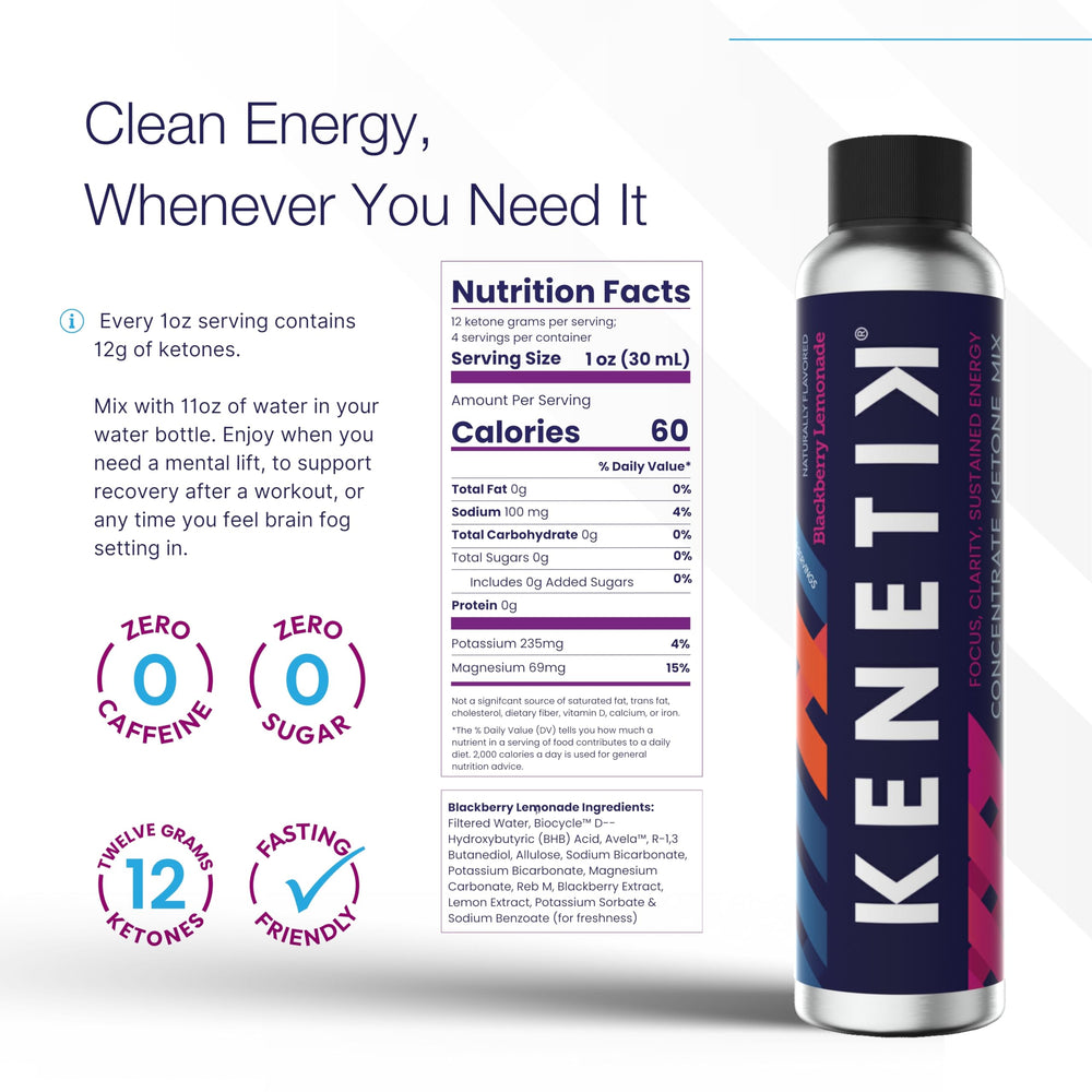 Kenetik Concentrate bottle serve shows easy addition to sparkling water for energy.