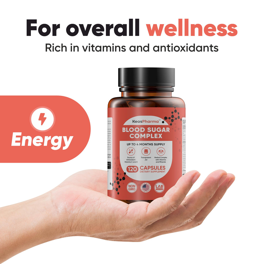 KeosPharma Blood Sugar Complex bottle on white background