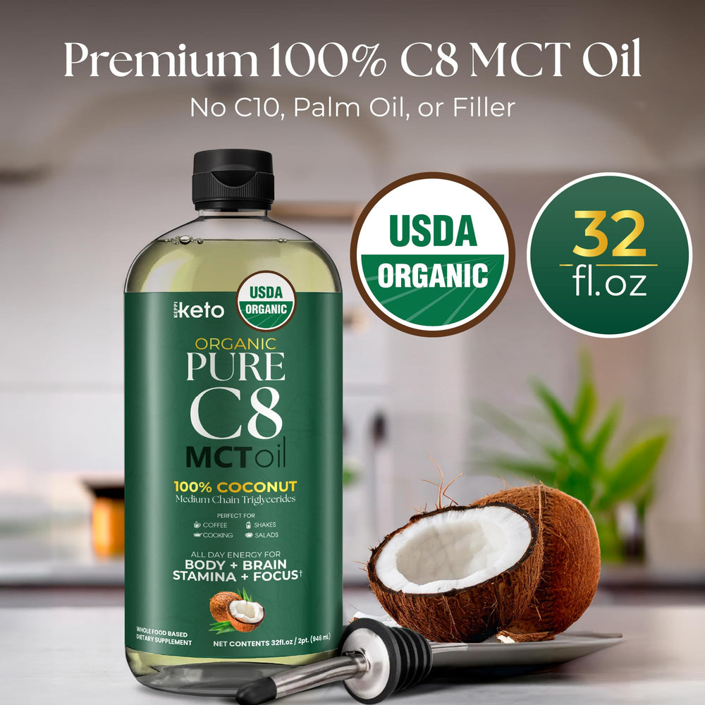 Pouring Keppi MCT Oil into a cup, flavorless C8