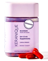 Keranique Hair & Scalp Supplements bottle with Keraviatin packaging