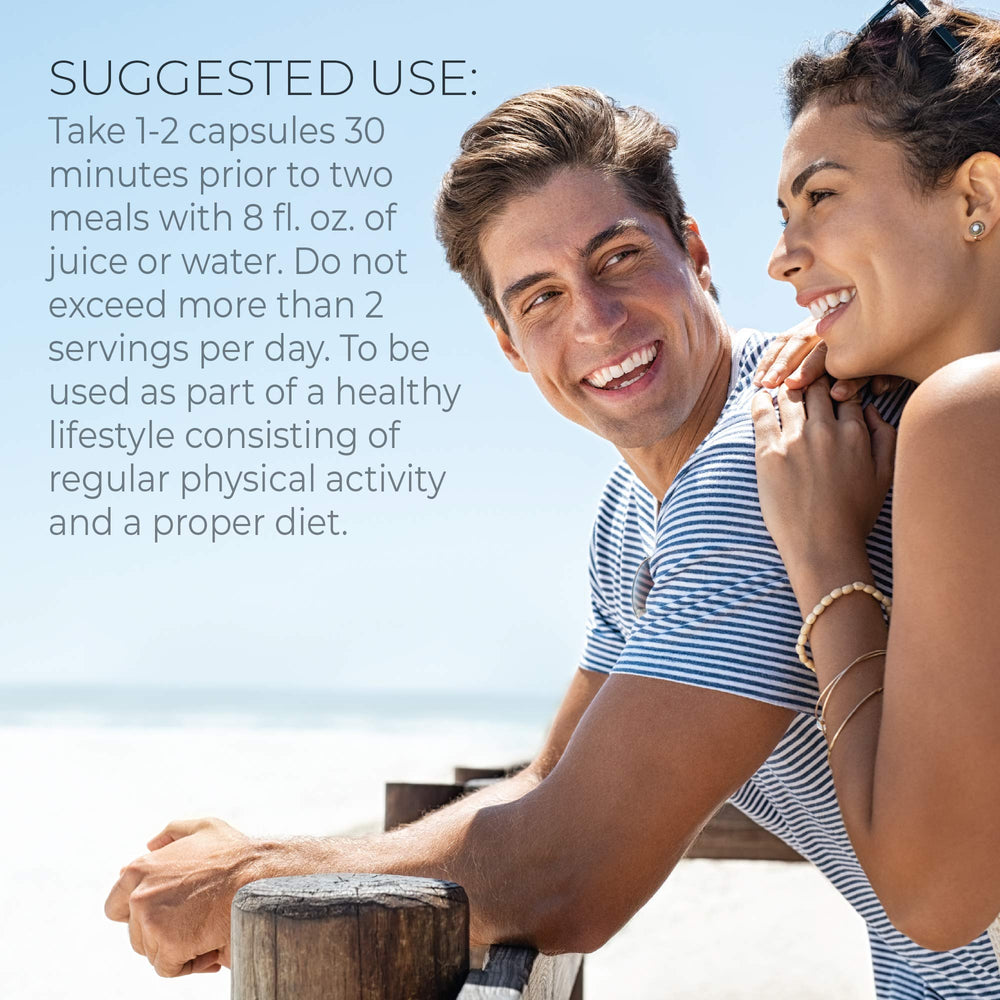 Package front with label highlighting white kidney bean, chitosan, raspberry ketones.