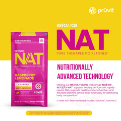 Serving directions and prepared drink with Keto//OS NAT Raspberry Lemonade Charged