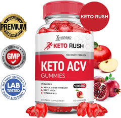 Bottle of Keto Rush Keto ACV Gummies with gummies visible