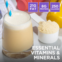 Keto Science Ketogenic Meal Shake vanilla packet-info showcases 28 servings per two-pack.