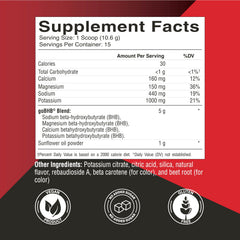 Close-up of nutrition facts on Keto Science Ketones Powder label
