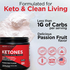 Keto Science Ketones Powder bottle beside workout equipment