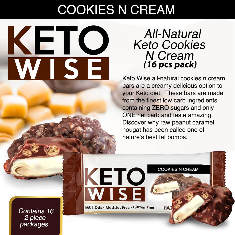 Front view of Keto Wise Fat Bombs Cookies N Cream packaging