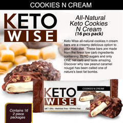 Front view of Keto Wise Fat Bombs Cookies N Cream packaging