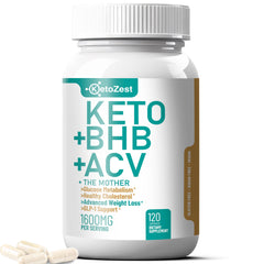 KetoZest Keto ACV BHB Capsules 1600mg bottle front view