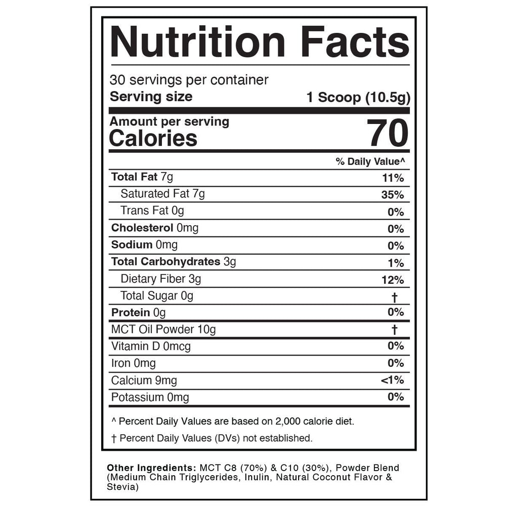 Zero net carbs claim displayed on Keto Zone MCT Oil Powder package