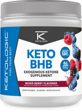 Ketologic BHB Ketone Supplement Mixed Berry flavor bottle, 30 servings